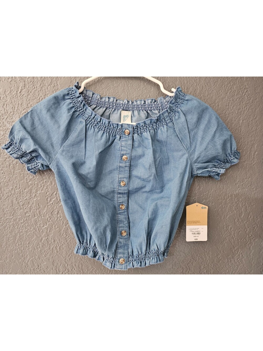 New Women's There Abouts Denim Cropped Button Up Blouse Top Size XXS 4/5 Blue